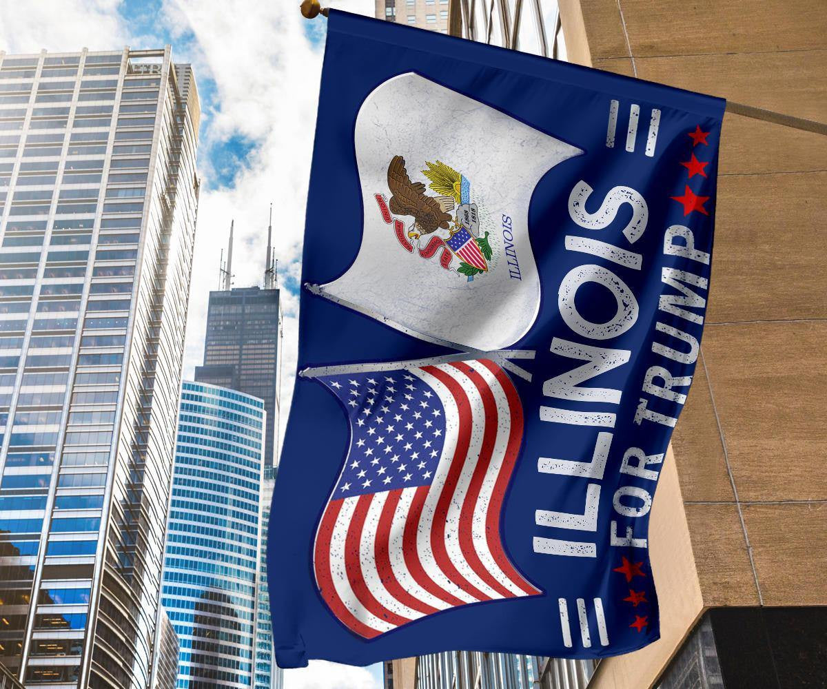 American And Illinois Flag Trump For President 2024