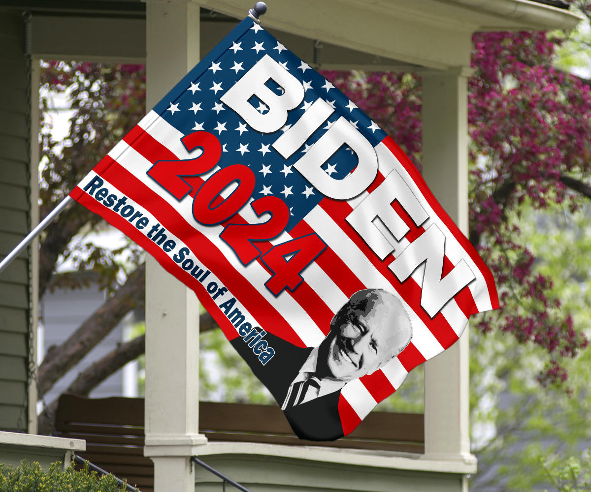 Biden 2024 Flag Restore The Soul Of America Biden Harris Campaign Merch For Sale