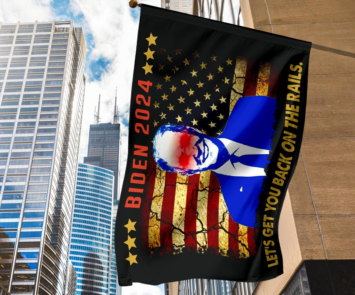 Biden 2024 Flag Let's Get You Back On The Rails Dark Brandon Merch For Biden Supporters