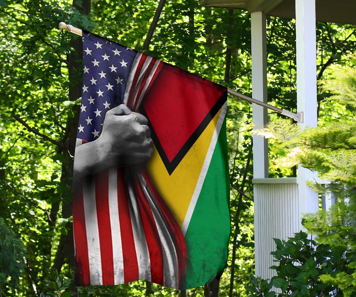 American Flag And Guyana National Country Flag