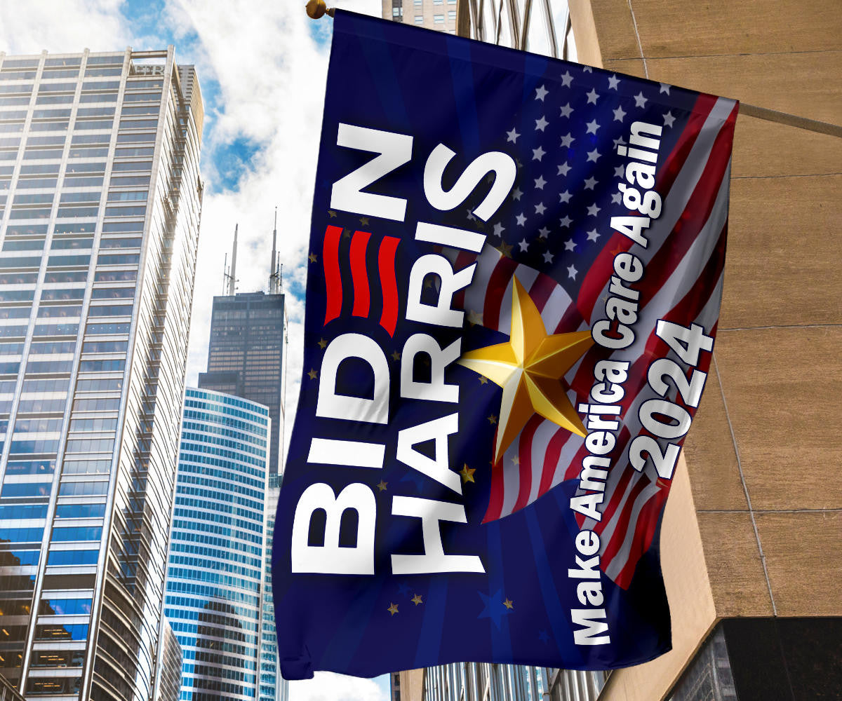 Biden Harris 2024 Flag Make America Care Again Biden Harris Campaign Merch For Sale