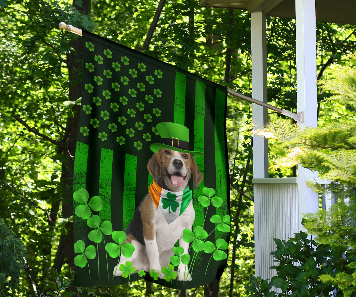 Beagle Inside Irish Flag Lucky Shamrock St Patrick Flag For Dog Lover Outside Decor