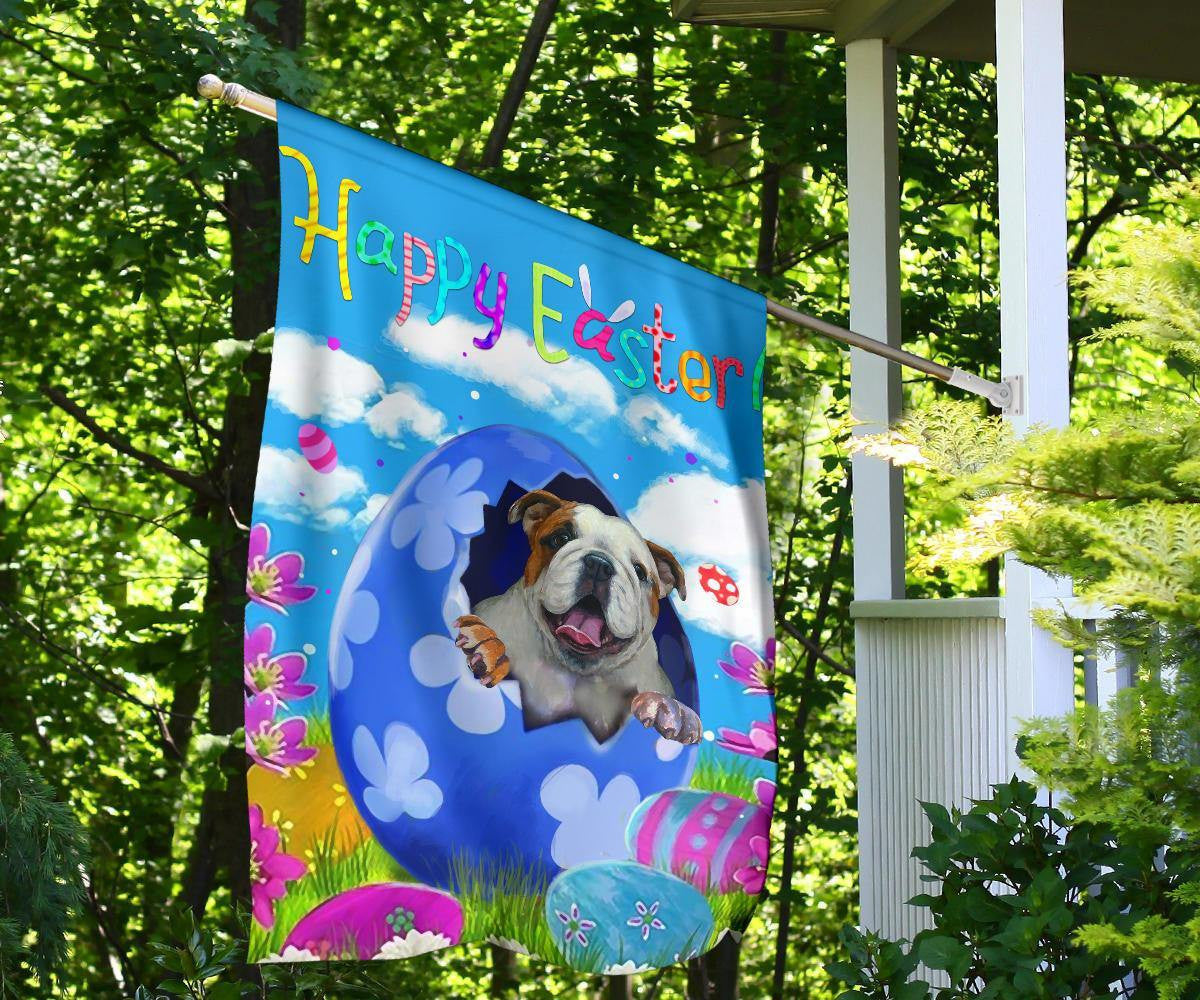 Bulldog In Egg Happy Easter Flag Cute Easter Home Decoration Bulldog Lover Gift Idea