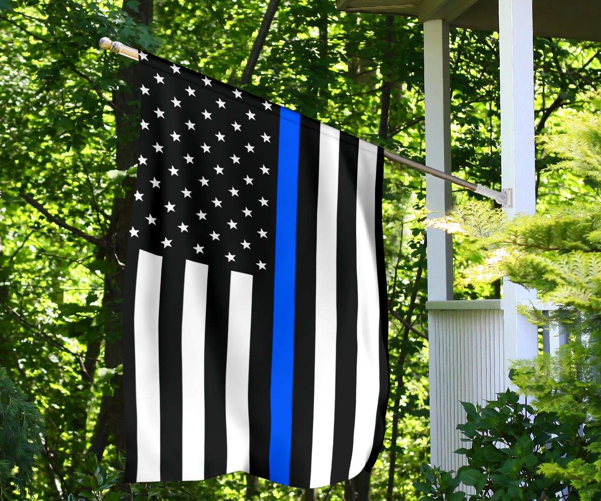 Thin Blue Line Flag With Stars And Stripes - Black White And Blue American Police Flag