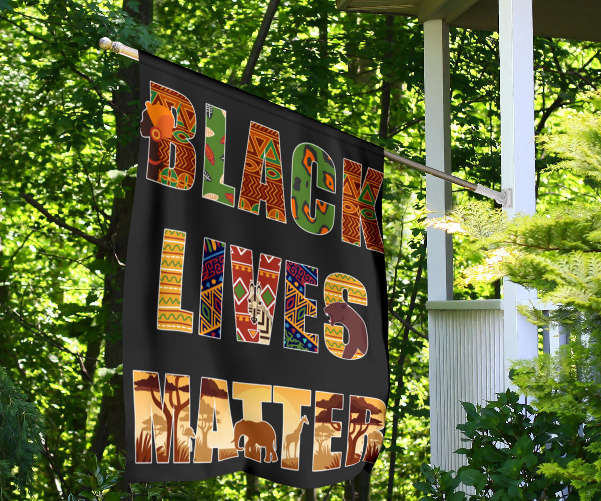 Black Lives Matter Flag Traditional African Patterns Letters Flag Outdoor Decor