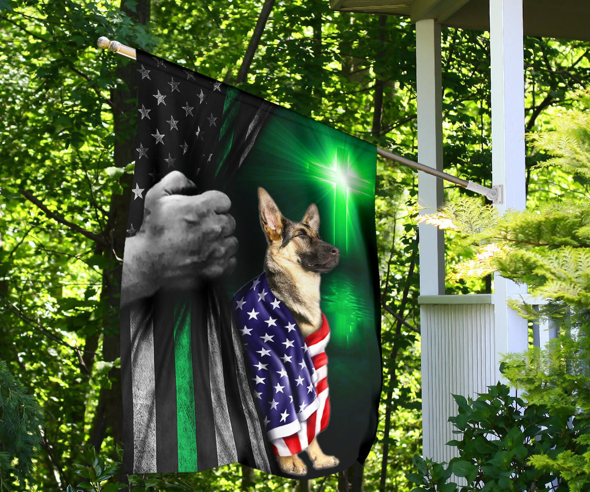 Thin Green Line Dog America Flag God Bless America Decor