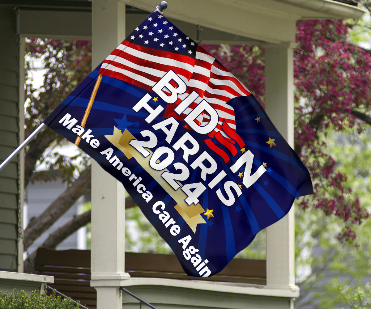 Biden Harris 2024 Make America Care Again Flag Joe Biden Campaign Slogan Merch