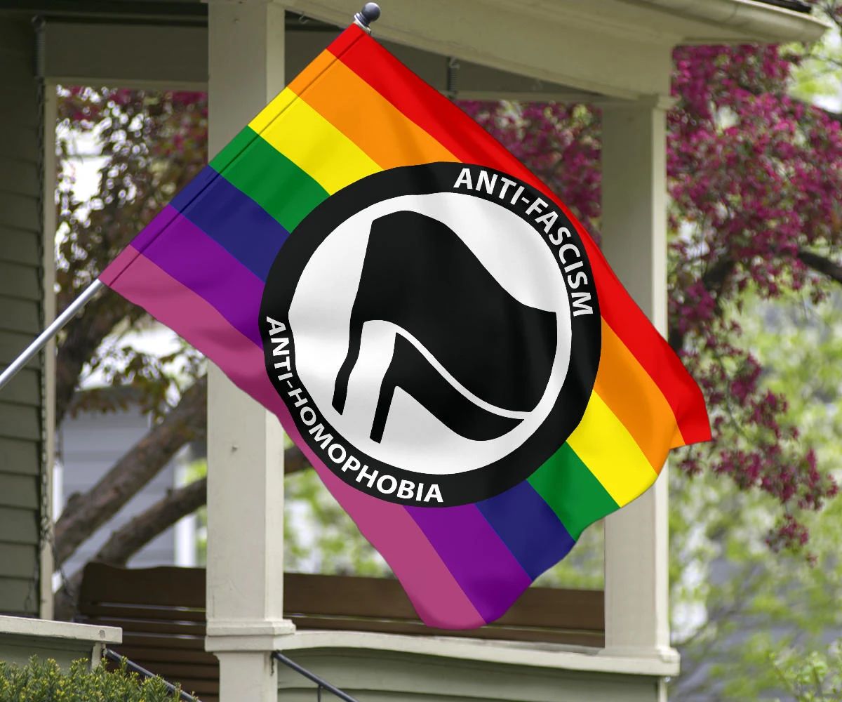 Antifa Anti Homophobia Flag LGBT Pride Anti Fascism Racism Anti Homophobe LGBTQ Supporter