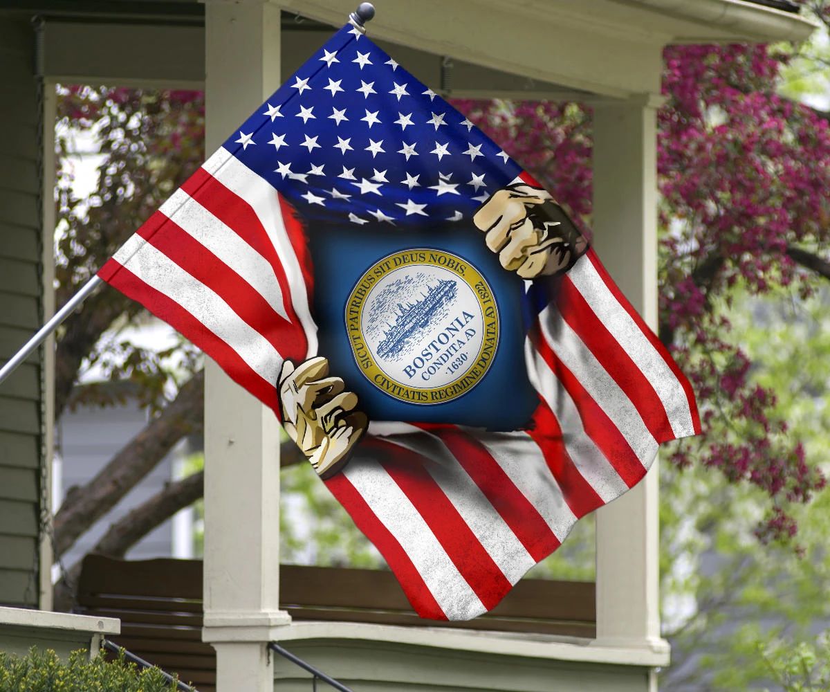 Boston Flag Inside American Flag Patriotic Boston City Flag Indoor Outdoor Hanging