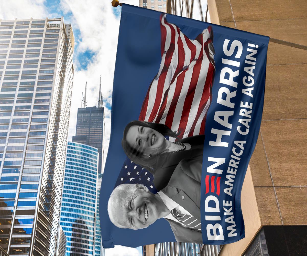 Biden Harris Flag Make America Care Again Support Harris Biden 2024 Merch