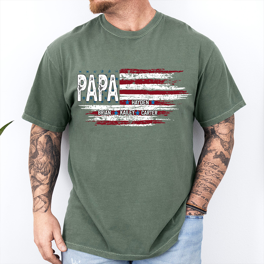 Comfort Colors® Father Day Shirt, Papa Ands Grandkids Flag American