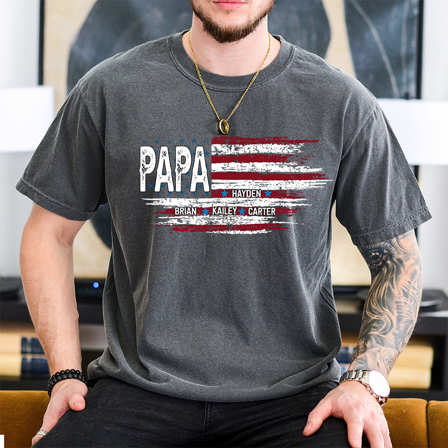 Comfort Colors® Father Day Shirt, Papa Ands Grandkids Flag American