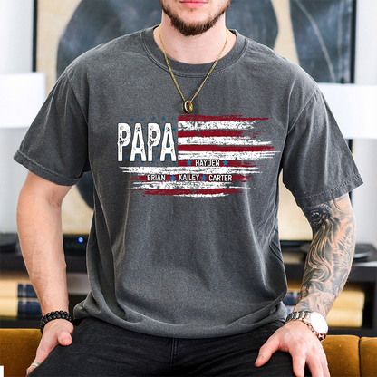 Comfort Colors® Father Day Shirt, Papa Ands Grandkids Flag American