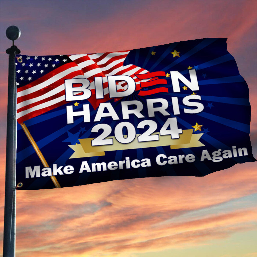 Biden Harris 2024 Make America Care Again Flag Joe Biden Campaign Slogan Merch