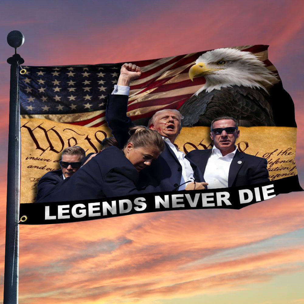 Trump Shooter Flag Trump Shooting Rally Flag Legends Never Die Flag Outside Trump Trend