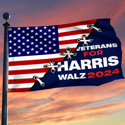 Veterans For Harris Walz 2024 Flag American Flag Harris Walz Campaign Merch Gifts For Veterans