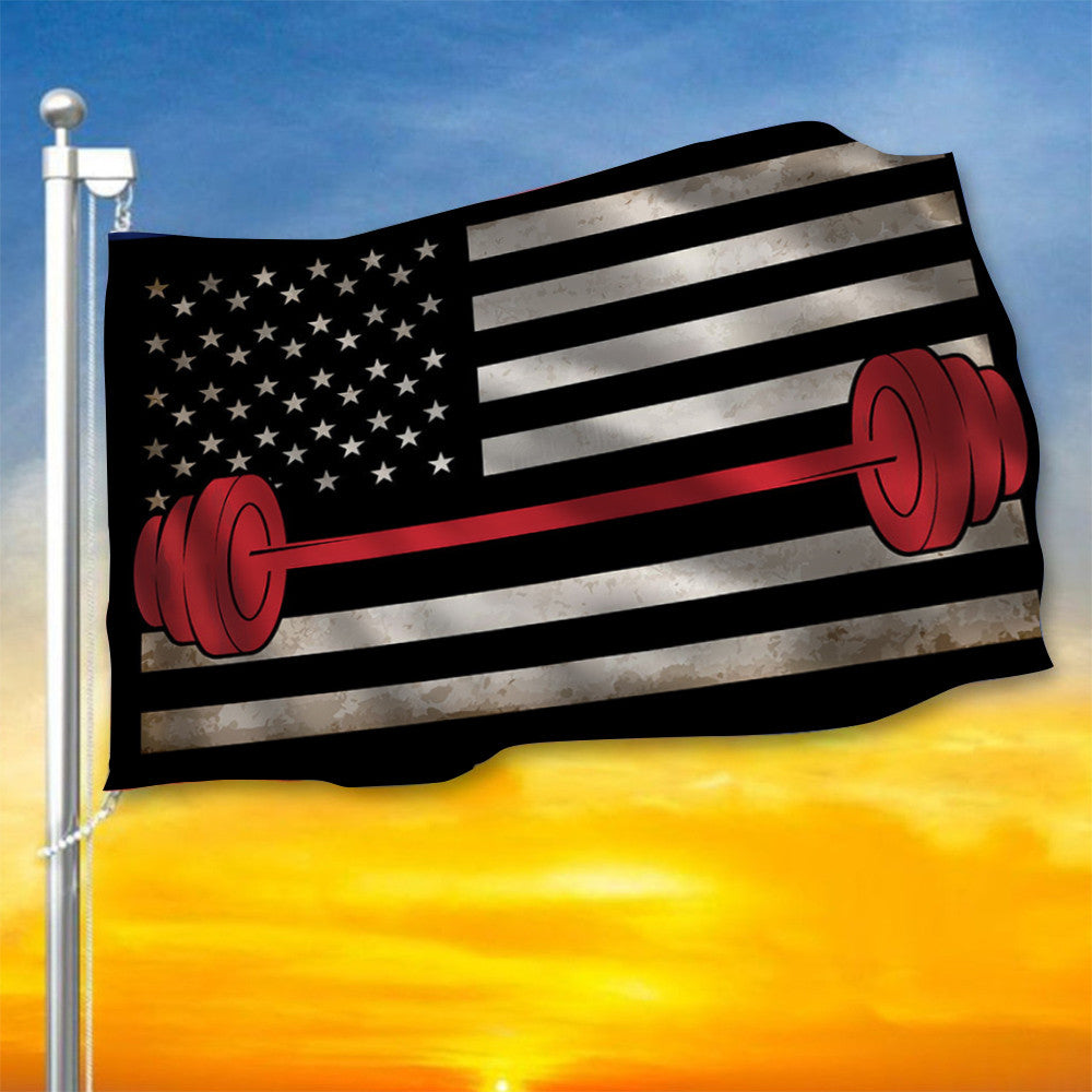 Barbell And USA Flag Gym Fitness Weightlifting Flag 4th Of July Gifts