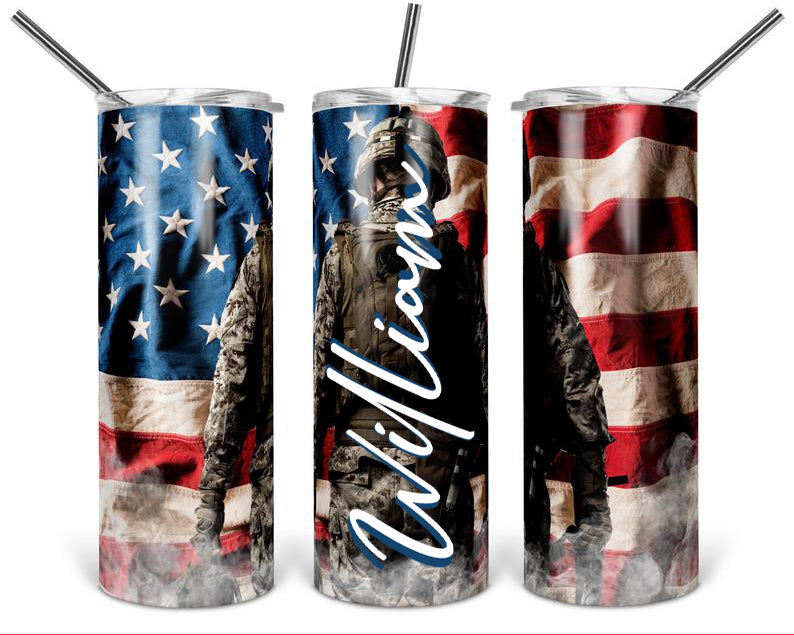 Personalized American Army Skinny Tumbler American Flag Soldier