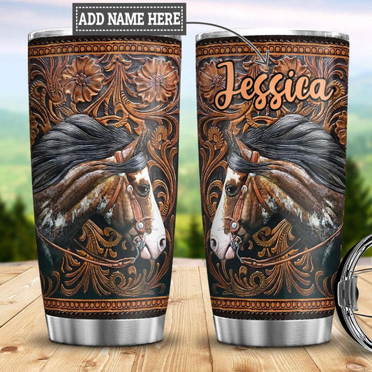 Personalized Pinto Horse Wood Tumbler