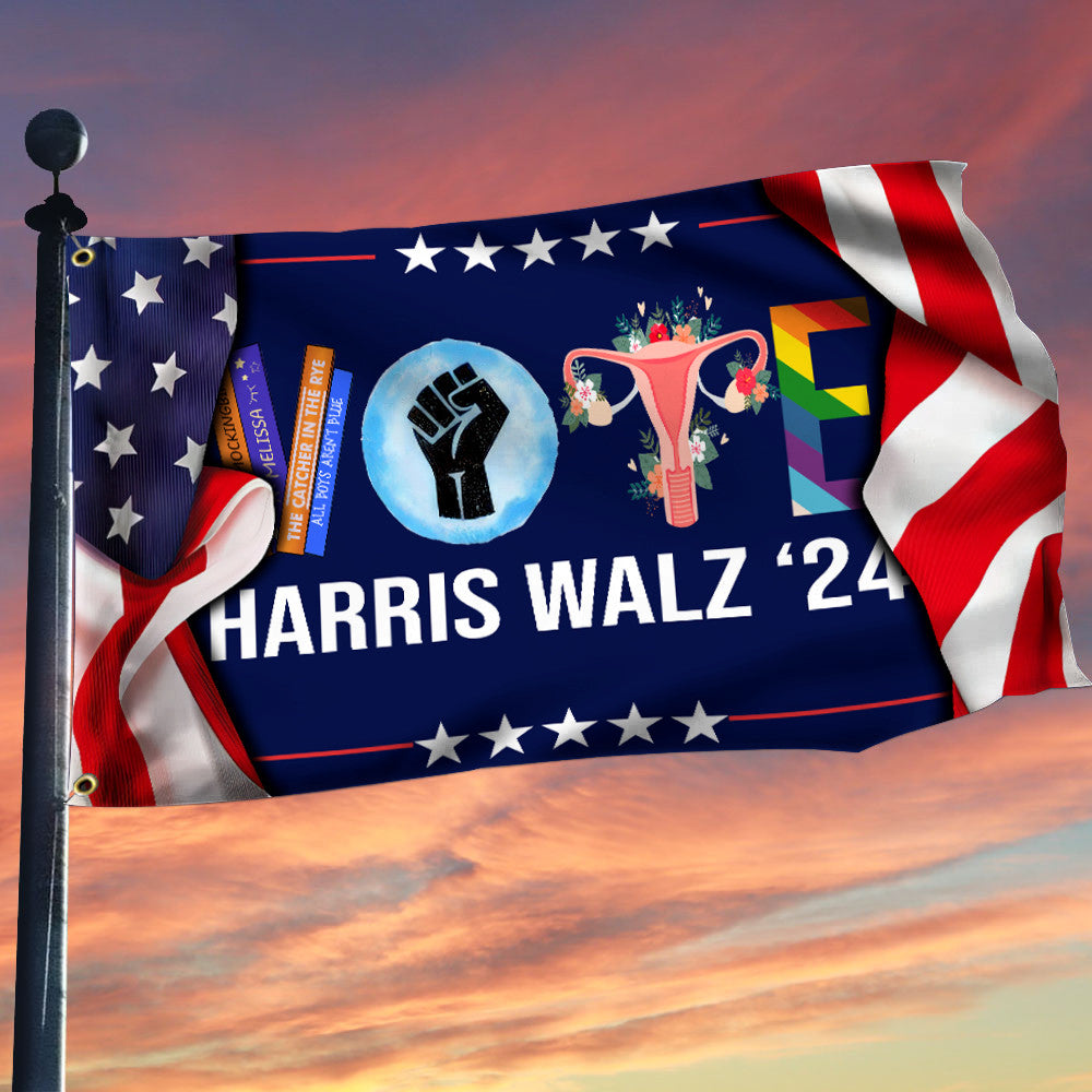 Vote Harris Walz 24 Flag Harris Walz Campaign Women's Rights Flag Indoor Outdoor