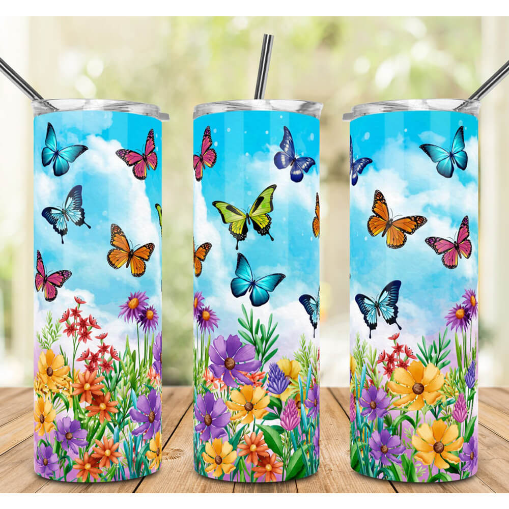 Butterfly Skinny Tumbler With Flowers