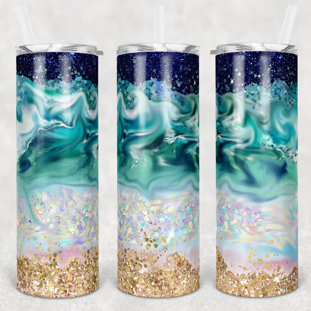 Beach Skinny Tumbler Beach Crashing Waves Glitter