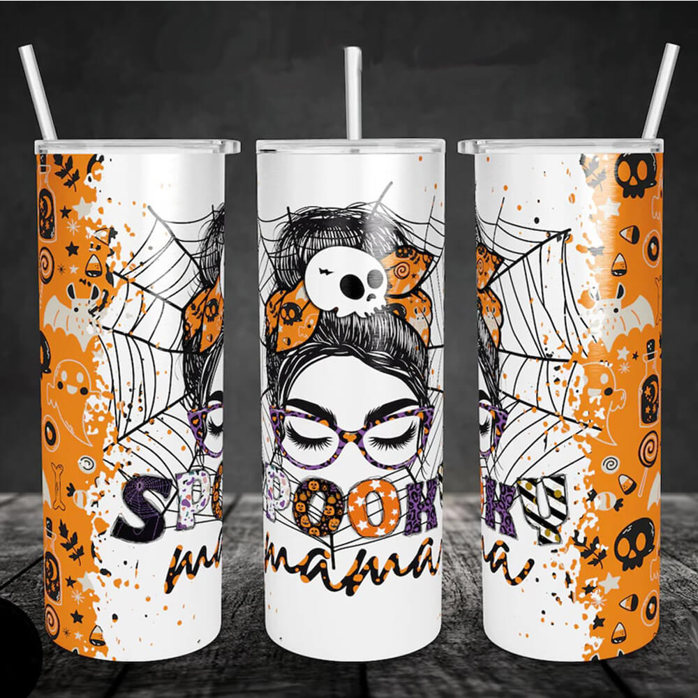 Halloween Mom Skinny Tumbler Messy Bun Spooky Mama