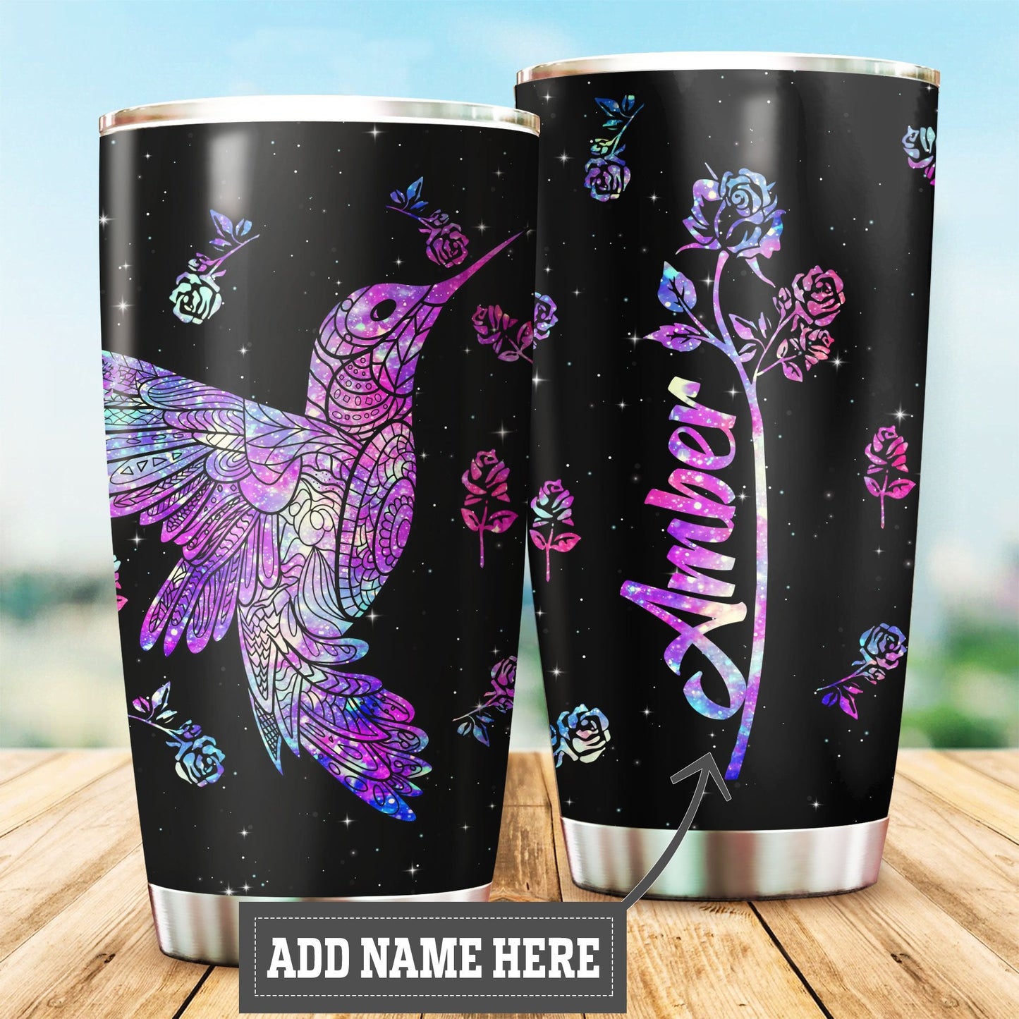 Personalized Hummingbird Tumbler Hologram Rose