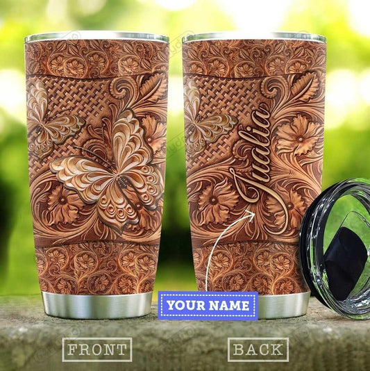 Custom Name Butterfly Tumbler Wooden Style