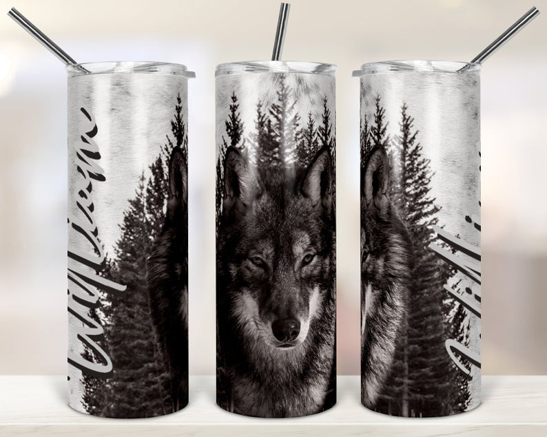 Personalized Wolf Skinny Tumbler