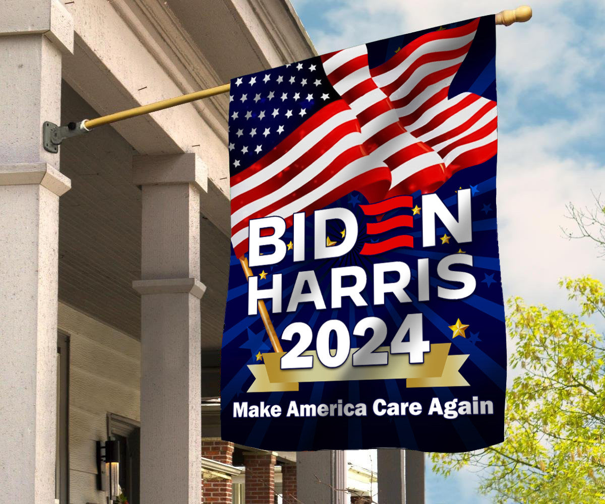 Biden Harris 2024 Make America Care Again Flag Joe Biden Campaign Slogan USA Flag