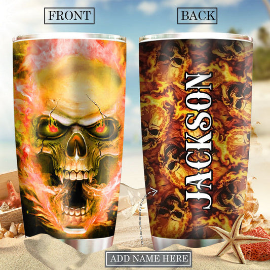 Personalized Skull Tumbler Skull Hot Fire