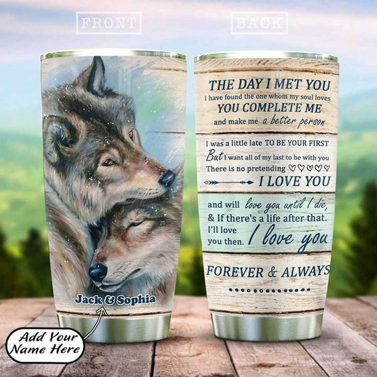 Personalized Wolf Couple Tumblers The Day I Met You I Have Found The One Whom My Soul Loves