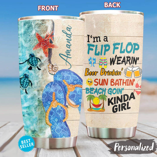 Personalized Beach Tumblers I'm A Flip Flop Wearin Beer Drinkin Turtle