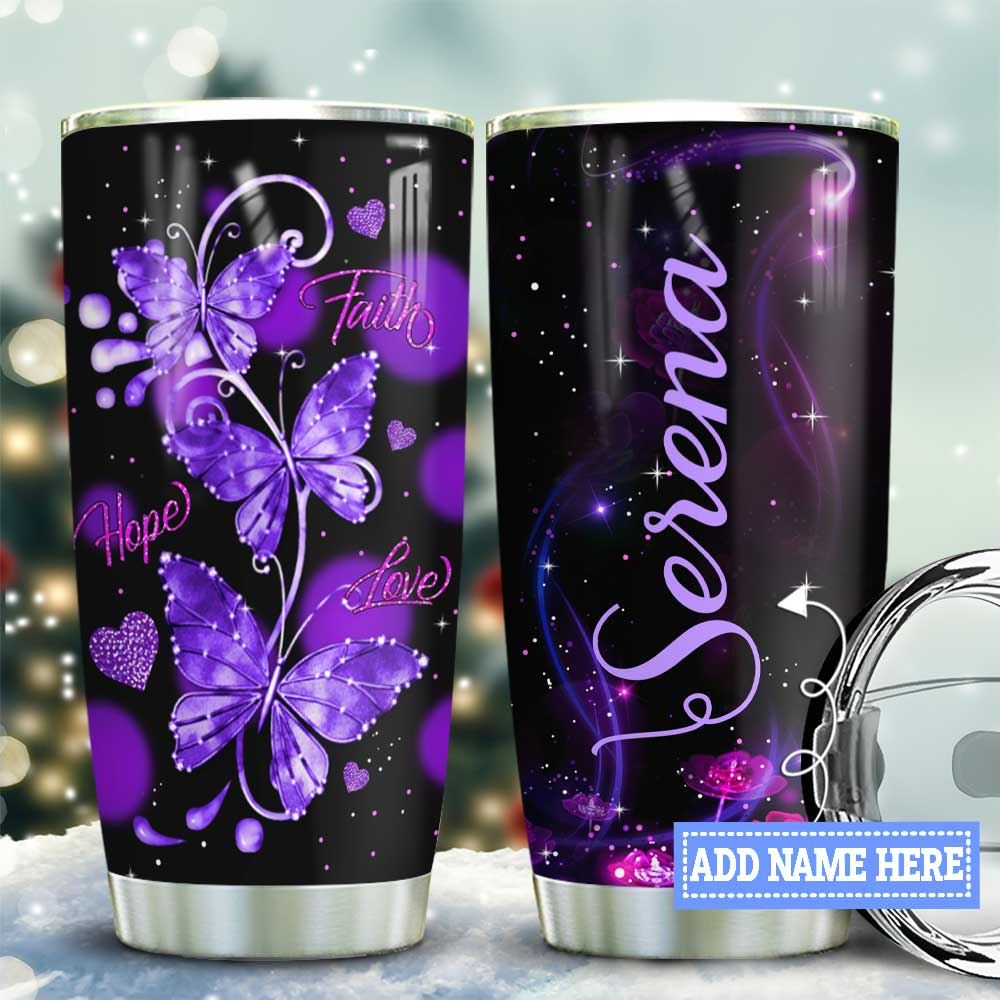 Personalized Purple Butterfly Tumbler Faith Hope Love Galaxy Tumbler