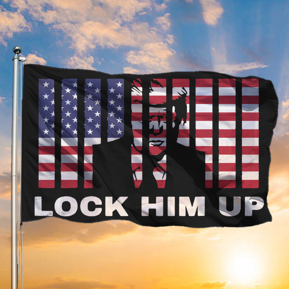 American Lock Him Up Flag Trump For Prison Flag Anti Trump Flag Outdoor Decor