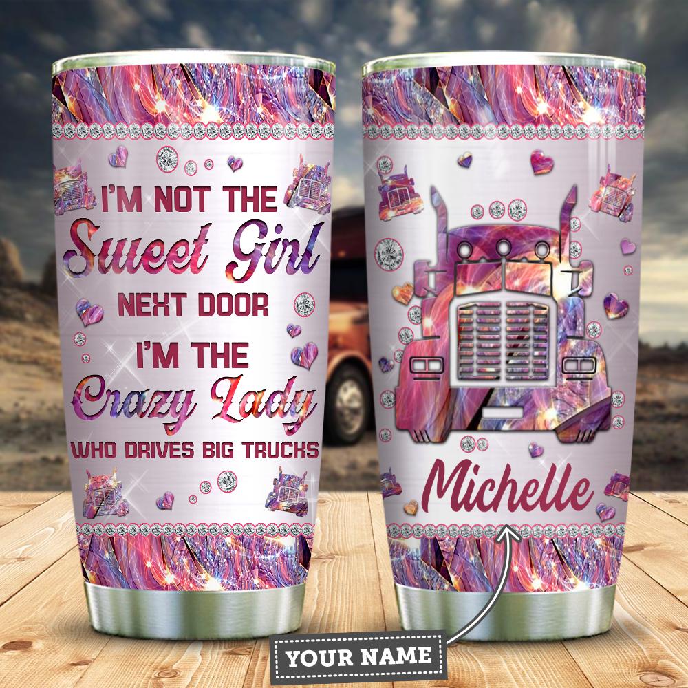 Personalized Lady Trucker Tumbler Pink Metal Style