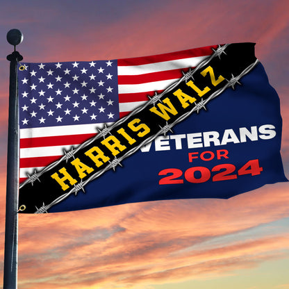 Veterans For Harris Walz 2024 Flag American Flag Pro Harris Walz Merch Patriotic Decor