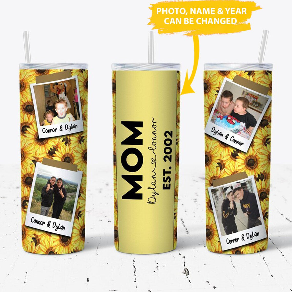 Custom Photo Mom Skinny Tumbler Sunflower