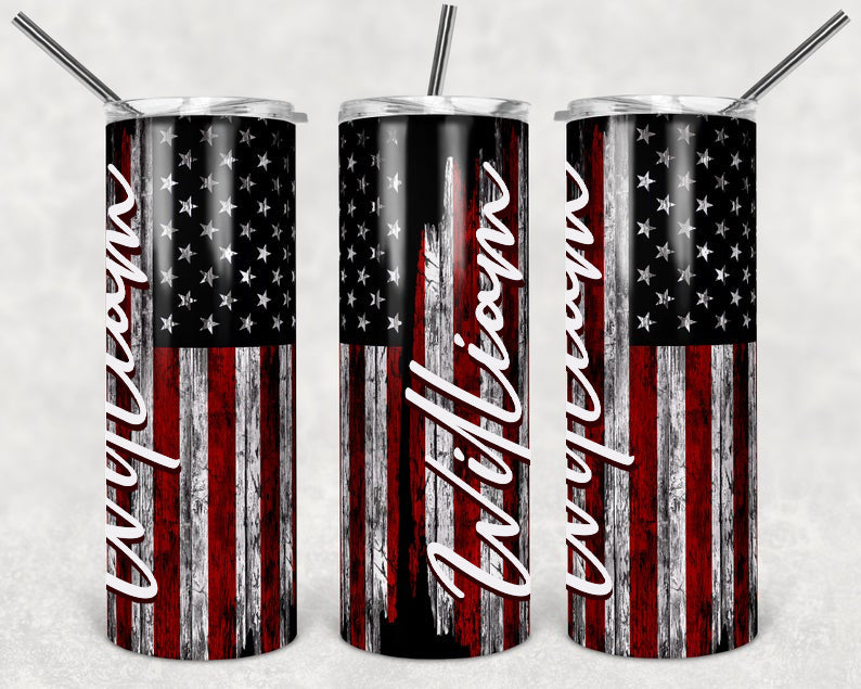 Personalized American Flag Skinny Tumbler