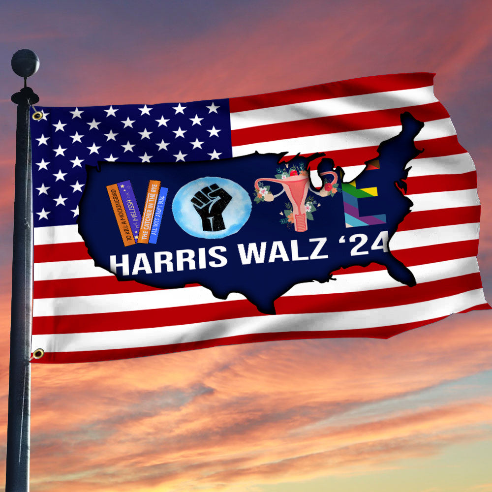 Vote Harris Walz 24 Flag American Flag Harris Walz Campaign Merchandise Feminist Flag