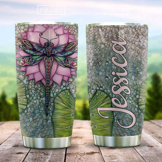 Personalized 20oz Lotus Flower Dragonfly Tumbler