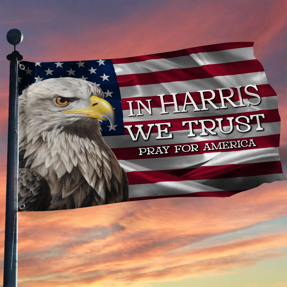 Bald Eagle In Harris We Trust Pray For America Flag Harris For President Flag Decor