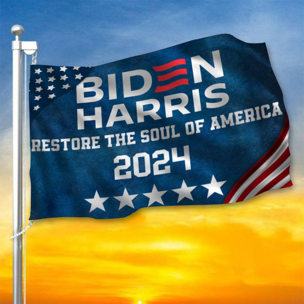 Biden Harris 2024 Restore The Soul Of America Flag Joe Biden 2024 Slogan Merch For Sale