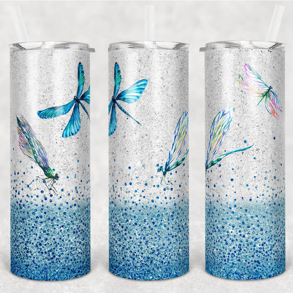 Glitter Dragonfly Skinny Tumbler