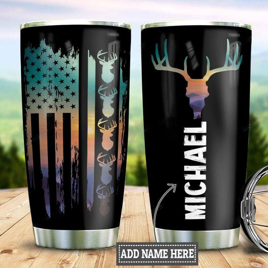 Personalized American Flag Deer Tumbler