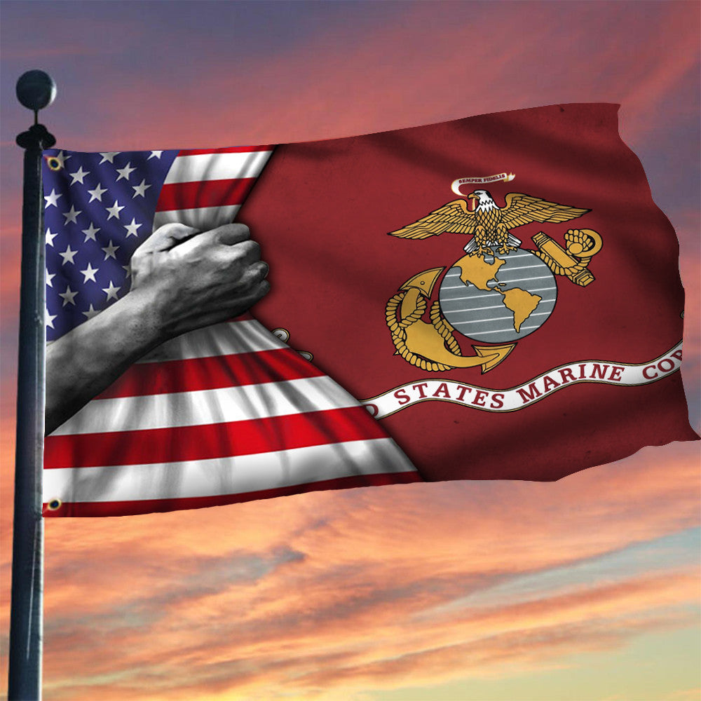 U.S Marine Corps Flag And American Flag Honor USMC Marine Corps Merchandise Gifts