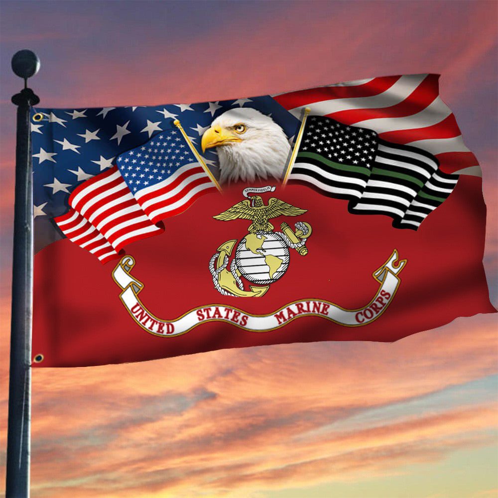 US Marine Corps Flag Eagle Thin Green Line And American Flag Proud USMC Merch