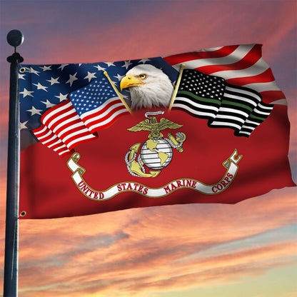 US Marine Corps Flag Eagle Thin Green Line And American Flag Proud USMC Merch