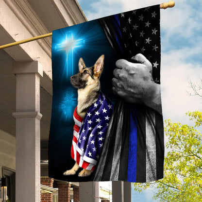 Thin Blue Line Dog America Flag God Bless America Decor